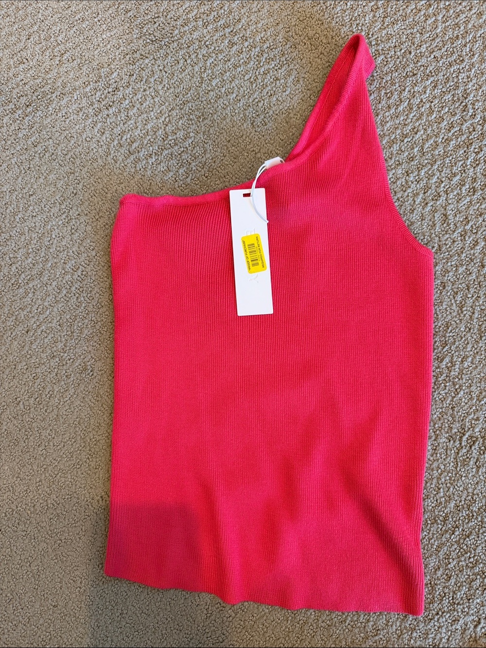 One-Shoulder Ribbed Tank Top - Hot Pink